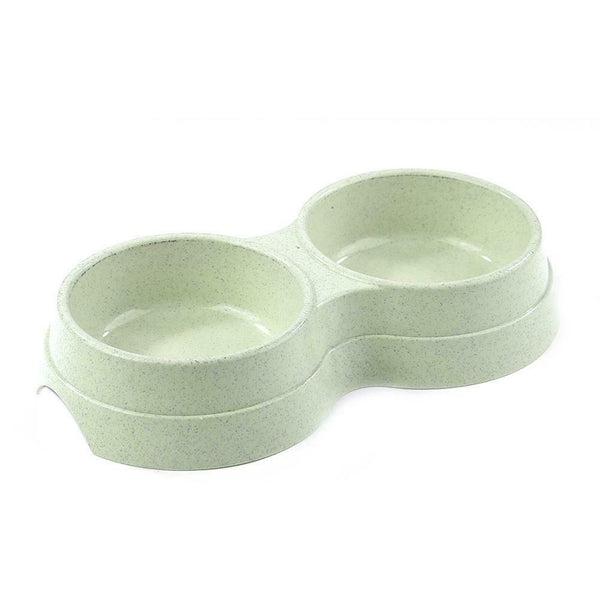 Dog Double Bowl Puppy Food Feeder Stainless Steel Pet Drinking Dish (Green) A#S