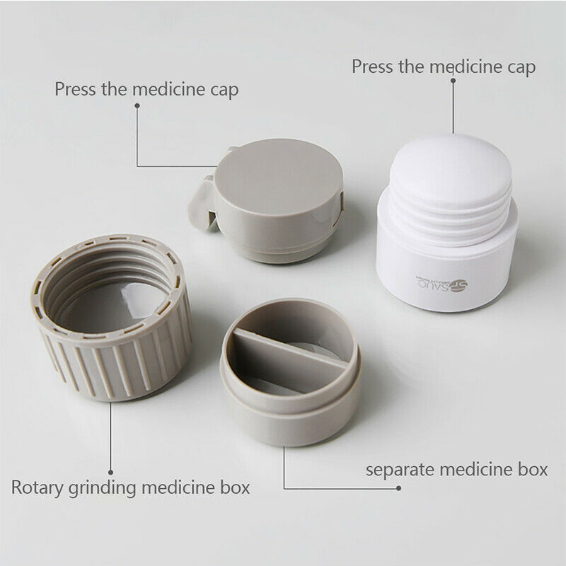 New 4 In 1 Portable Pill Case Medicine Splitter Grinder Pill Cutter StorageS Hn