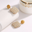 Korean Statement Geometric Big Earrings Sweet Woven Square Drop Earrings Ex