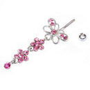 Pink Crystal Flower Dangle Navel Belly Ring Bar Piercing Jewelry