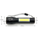 Outdoor T6 COB Flashlight Zoomable LED Torch USB Rechargeable Light Lamp Black