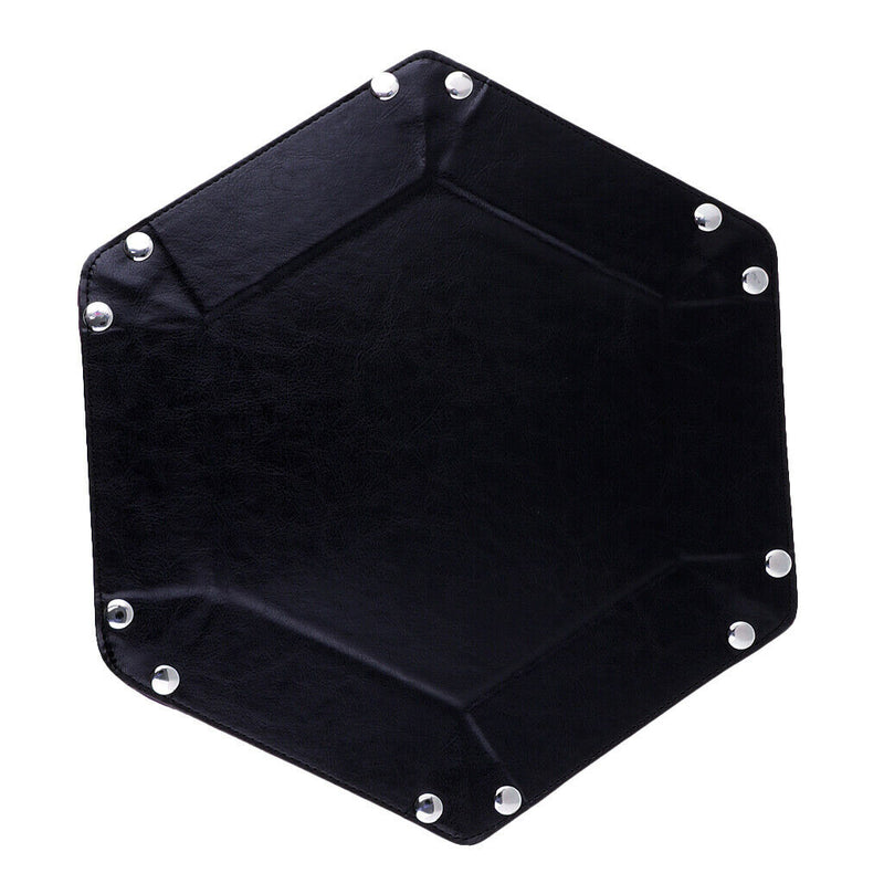 Dice PU Leather Folding Hexagon Tray Velvet for RPG DnD Dice Game Storage A