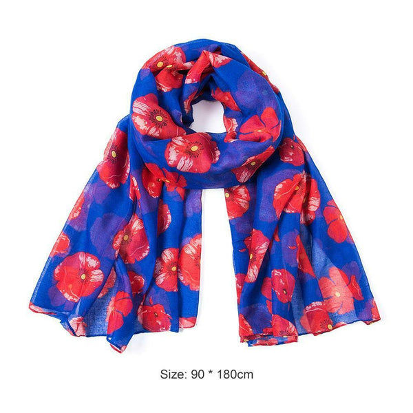 Women Scarf Poppy Floral Stole Shawl Long Scarf Female Neck Wrap Dark Blue #gib