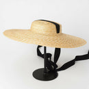 Wide Brim Boater Hat 15Cm Brim Straw Hat Flat Women Kentucky Derby Hat Blac