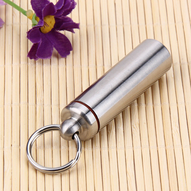 Survival Waterproof Pills Box Container Aluminum Medicine Bottle Keychain