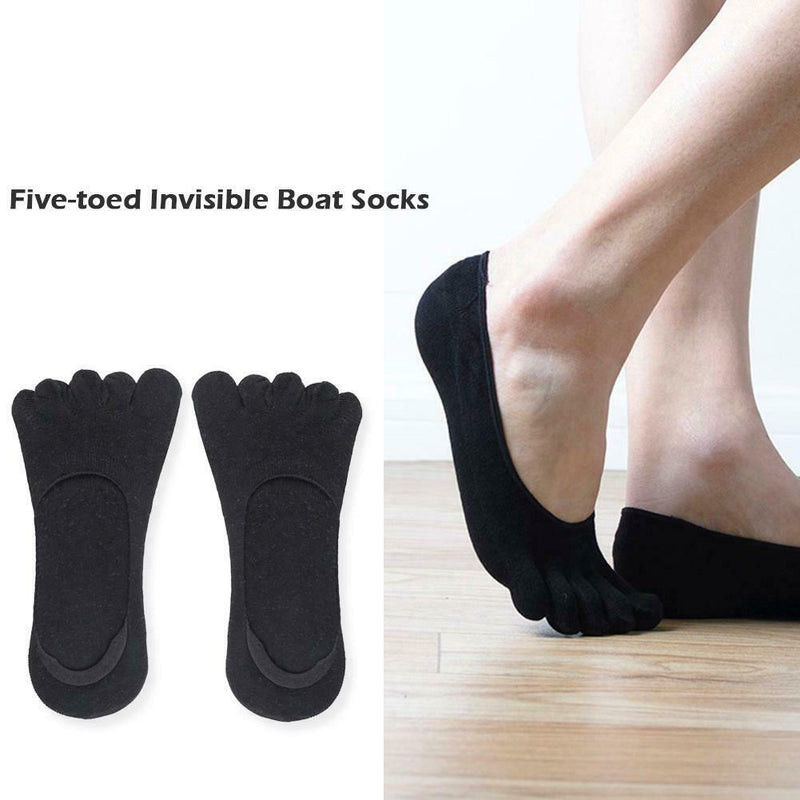 1 Pair Five Finger Toe Socks Elastic Solid Summer Boat Socks (Black) A