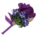 Lilac & Violet Rose Flower Pin Wedding Bridal Corsage Groom Boutonniere Set