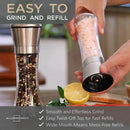 Premium Stainless Steel Salt and Pepper Grinder Set With Stand - Tall Salt
