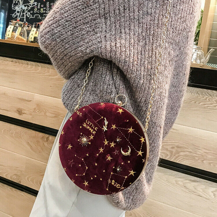 Starry Sky Circular Fashion Suede Shoulder Bag Chain Belt Women'S Crossbody B1F6