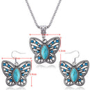 Fashion Turquoise Drop Earrings Crystal Buttefly Pendant Necklace Set for WoBX