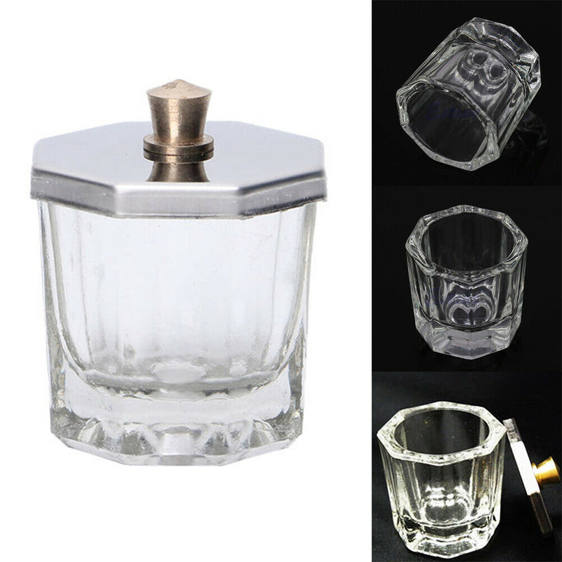 Nail Art Acrylic Crystal Glass Dappen Dish Bowl Cup Clear Nail Tools with Lid
