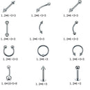 60Pcs Steel Eixed Nose Lip Eyebrow Tongue Belly Bar Ring Body Piercing JewelryME
