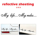 8.5x60cmÃ‚Â My Life My Rules Car Stickers Reflective Decals Auto Styling Black A