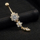2-Pack Crystal Flower Dangle Navel Belly Button Ring Bar Body Piercing Jewe E8E5