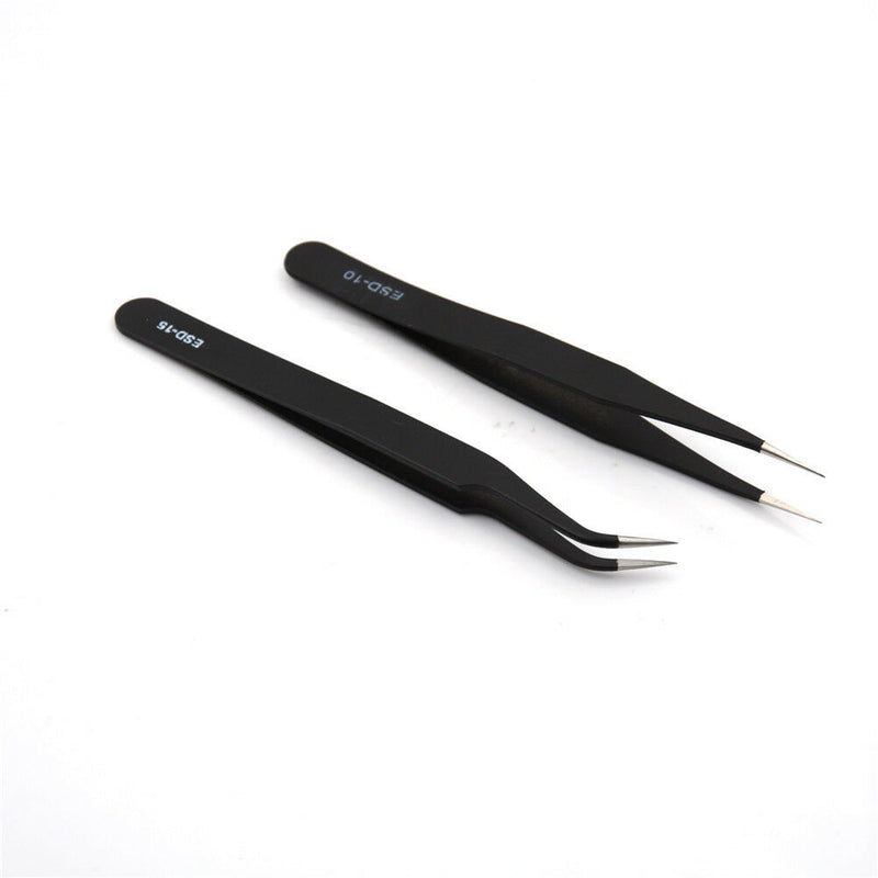 2Pcs/set New Black Anti-static Straight Curved Tweezers Fashion Tools<wTOCA