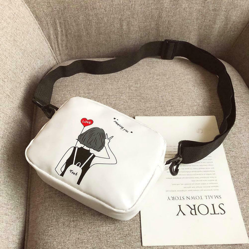 Cartoon Printing Square Shoulder Handbags Women PU Leather Crossbody Bag (6
