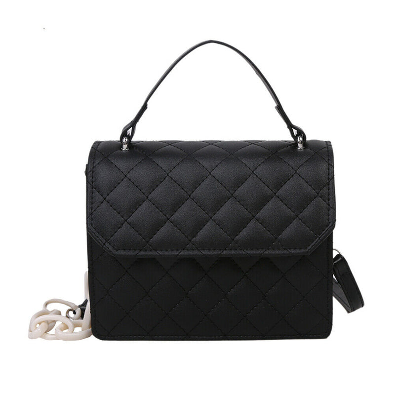 Lattice Women Messenger Bag Small Square Shoulder Crossbody Handbag (Black)