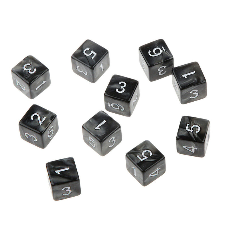 10pcs Six Sided Dice D6 Dice Gaming Playing D&D RPG Party Games Dices Black