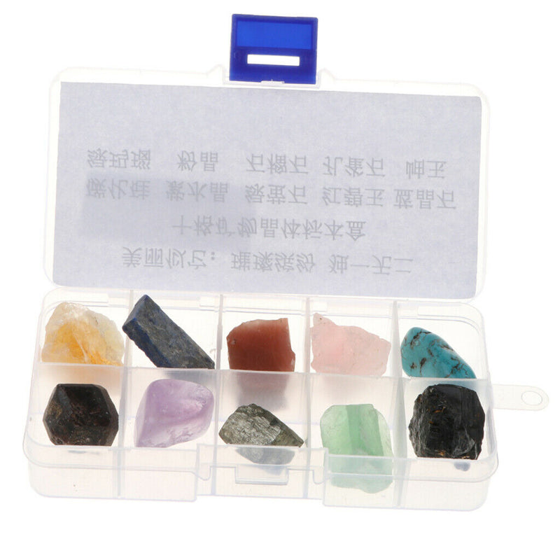 10pcs/box Rock and Mineral Collection Kit -Amethyst, Green Fluorite, Red Jasper,