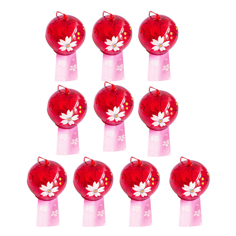 10Pcs Japanese Hand Painted Glass Wind Chime Edo Furin (Oriental Cherry)