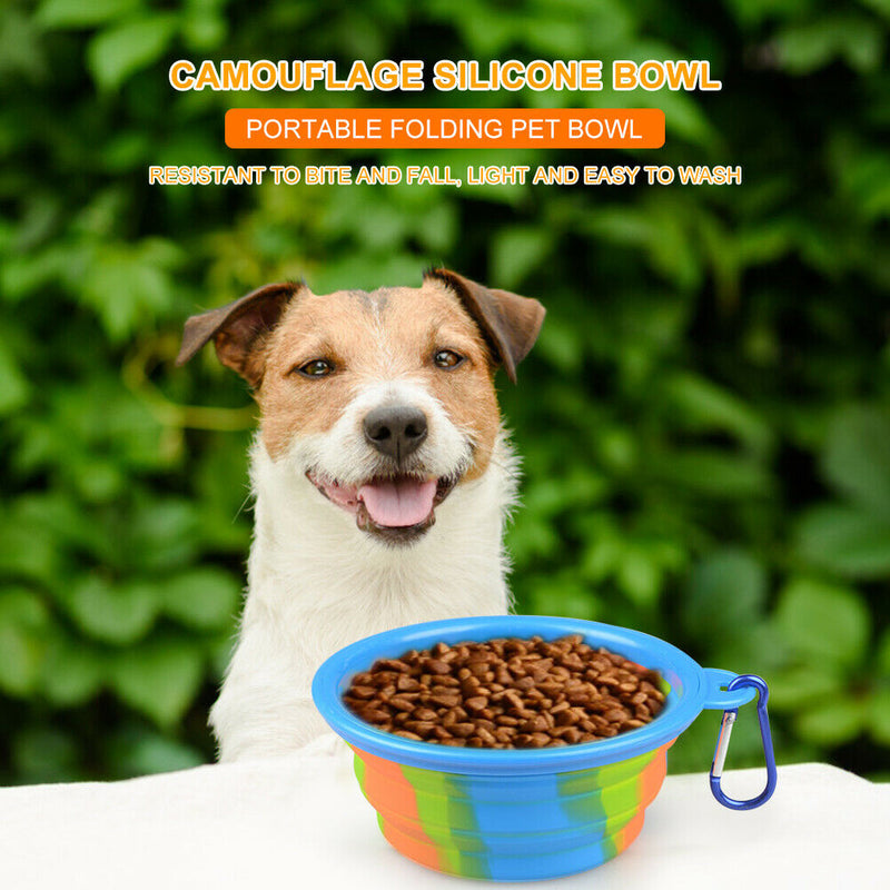 Dog Silicone Bowl Folding Outdoor Portable Pet Food Feeder Dish (Blue) A