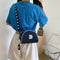 Women Canvas Crossbody Bag Semicircle Shoulder Flower Sling Handbag (Black)
