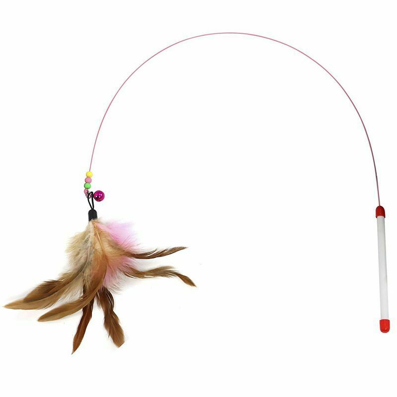Cats Bouncy Rod with Bell and Feathers 36in - Playing Toys for Cats G3X9