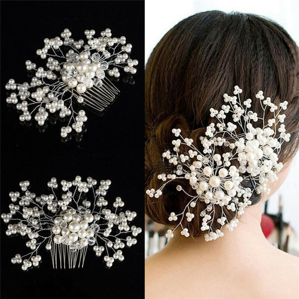 Flower Wedding Hair Pins Bridesmaid Crystal Diamante Pearls Bridal Clips Grip Gw
