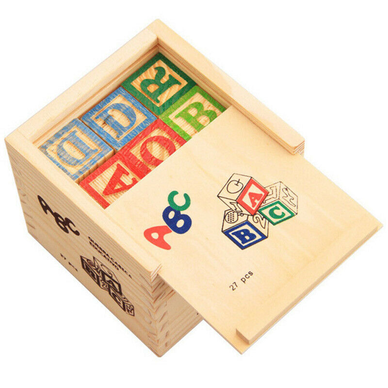 27 Pcs Children Wood Alphabet Blocks Letters Stacking Toys Building Blocks  E2R4