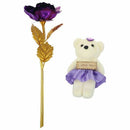 Rose Valentine's Day Gift Golden Rose Flower with Little Bear Purple