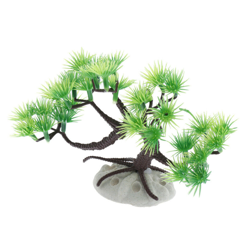 High Grade Artificial Green Curved Pine Tree Plastic Plants Aquarium Decor