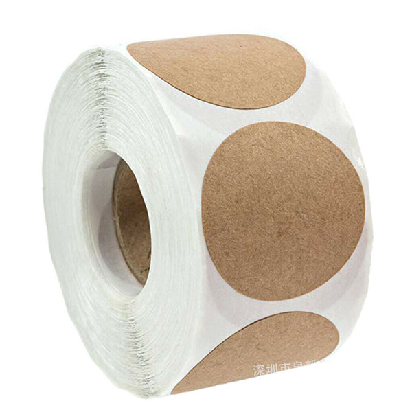 1 Roll Of 500pcs Round Blank Kraft Stickers Self Adhesive Labels DIY Brown