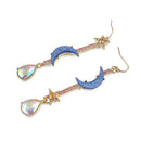 Japan Cute Blue Star Moon Drop Earrings Geometric Long Dangle Earrings for Women