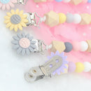 Silicone Wood Beads Baby Pacifier Clip Chain Cute Flower Crown Pacifier Cli