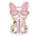 dog wearing heart glasses reversible change color sequins sew on patches LJ