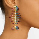 Fish Bird Earrings for Women Crystal Large Drop Earrings Boho Fringed Tasse
