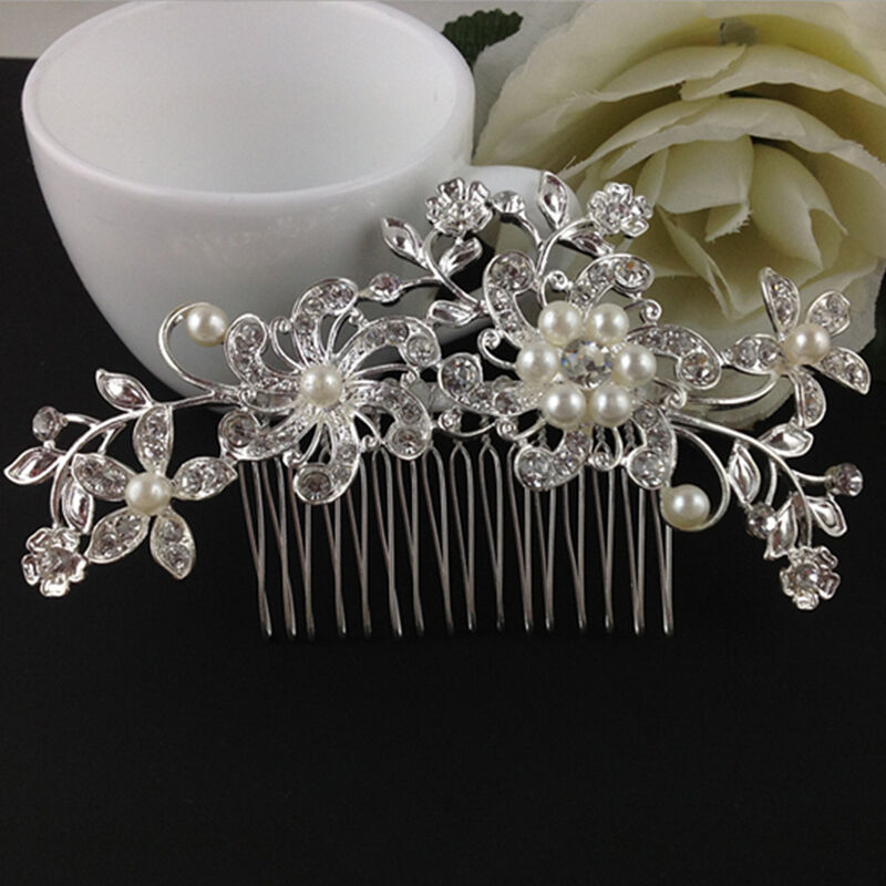 Crystal Rhinestone Wedding Flower Pearls Hair Clip Hair Comb Women Bride-.AU