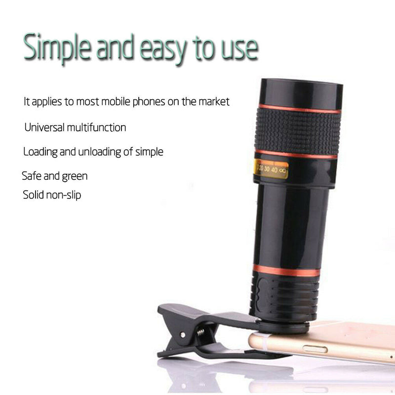 Clip-on 12x Optical Zoom HD Telescope Camera Lens For Universal Mobile Phone M&O