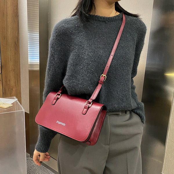 Retro Women Shoulder Bags Flap PU Leather Casual Solid Handbags (Wine Red)