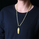 Fashion Yellow Jade Carved Cicada Pendant Necklace Beads Chain Amulet Jewelry
