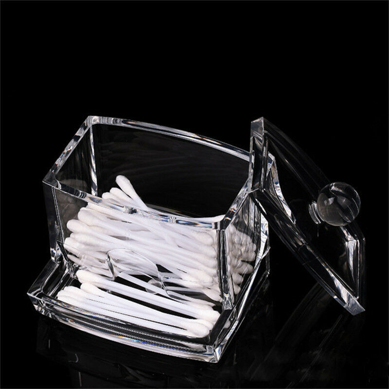 Clear Acrylic Cotton Pad Swab Q-tip Storage Bud Holder Box Makeup Organizer new