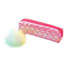 Fish Tail Sequin Pencil Case PU Pompom Pencil Bag School Stationery (Red) A