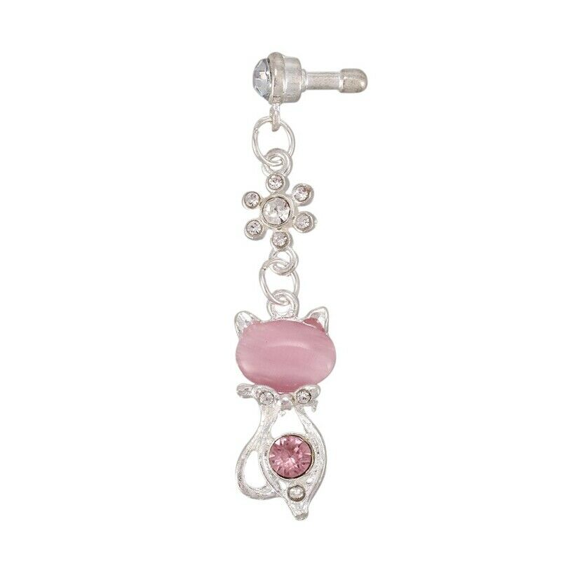 3.5mm Jack Cat Crystal Dust Plug Pink P9I2