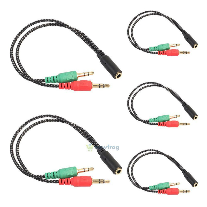 SN9F 5 x Stereo 3.5mm Jack 1 Female to 2 Male Headphone Mic Audio Splitter Cable