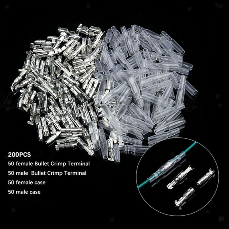 200x 4.0mm Bullet Male & Female Wire Terminals Connector with Insulation Cover