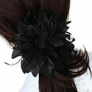 Flower Brooch Pin Headband Ribbon Black Floral Cloth Feather Wedding Chic