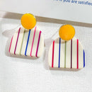 Rainbow Design Colorful Enamel Geometric Half Round Drop Earrings for Women P4J1