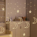 LED Twinkle Moon Star Window Curtain Fairy Lights Display Warm White Romantic