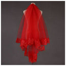 3 Meter length cathedral wedding veil lace edge bride mantilla red
