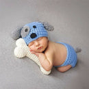 Newborn Baby Girl Boy Photo Props Outfits Crochet Knitted Blue Dog Hat Shorts